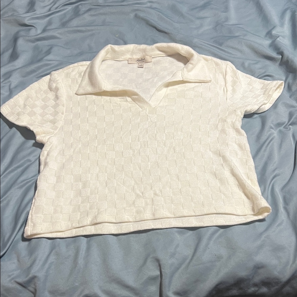 Atelier Sona Cream Textured Short Sleeve Top